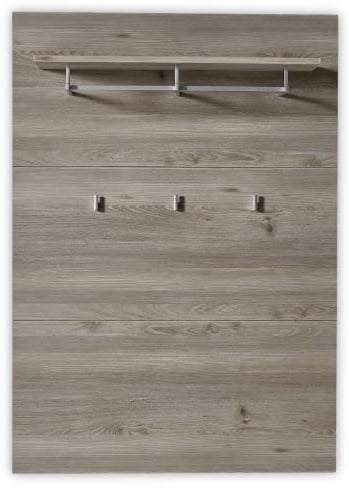 Stella Trading ROCKY Garderobenleiste in Silber-Eiche Optik - Moderne Hutablage & zuverlässige Wandhaken für Jacken & Taschen - 90 x 128 x 28 cm (B/H/T)