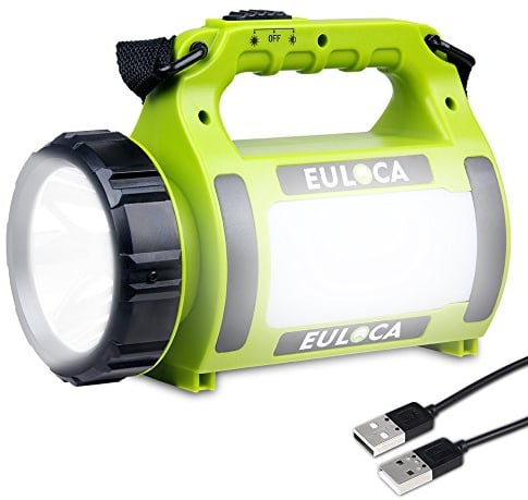 EULOCA LED Handscheinwerfer, Wiederaufladbare CREE Akku Handlampe mit 2600mAh Powerbank Camping Laterne, Dimmbare Taschenlampe inkl 5Lichtmodi, USB-Kabel für Notfall Camping usw