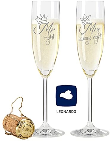 Leonardo Sektgläser Mr. Right & Mrs. Always Right - Sektgläser zur Hochzeit - Hochzeitsgeschenke für Brautpaar - Lustige Geschenkidee