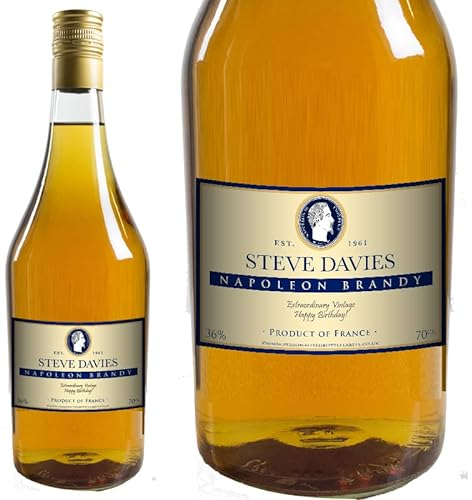 Personalised Brandy 70cl with FREE Gold Gift Box. Any Name & Message for Any Birthday or Occasion