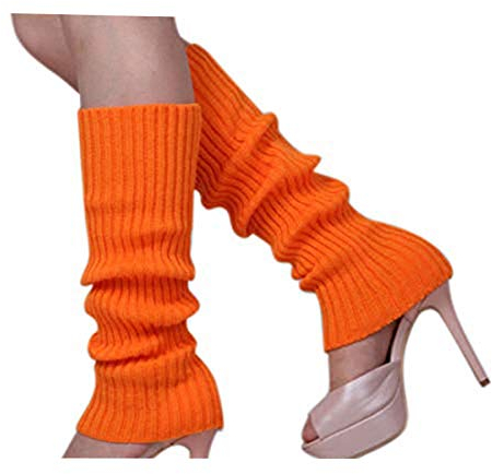 Brussels 08 warme Damen-Beinstulpen, gestrickt, gehäkelt, lange Socken, lockerer Stil, ohne Füße, Orange