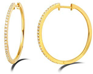 MittelGroße Creolen Ohrringe Huggie aus 925 Sterling Silber mit Gold Plattiert Zirkonia Rundschliff Luxus Schmuck für Damen Frauen Mädchen - Durchmesser: 30 mm