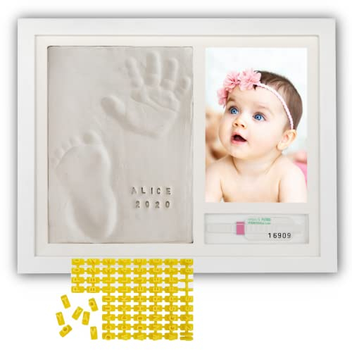 PITI COT Cadre Empreintes Bébé | Cadeau Naissance Personnalisé | Lettres Nombres et Porte Bracelet Naissance| Kit Empreinte Pieds et Mains Bébé | Cadeau Jeune Maman Bebe Fille et Garçon