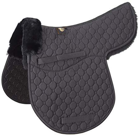 Merauno Echtes Lammfell Sattelkissen Sattel Dressur und Allzweckkissen mit Echtes Lammfell und gesteppter Baumwolle (VSS(Versatility), Schwarz mit schwarzem Lammfell)