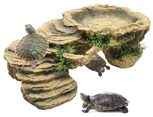 PINVNBY Schildkröten-Basking Plattform, Schildkröte Harz Dock ruht Felsen Reptilien Lebensraum Ornament Versteck Höhle schwimmende Ledge Aquarium Dekoration für Bartdrachen, Eidechse, Molche, Frösche