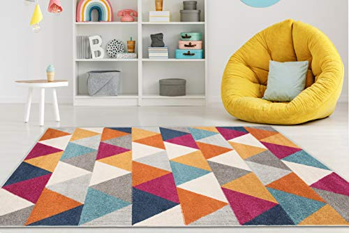 Carpeto Rugs Teppich Wohnzimmer Kurzflor Grau Modern Geometrisch Rauten Muster - Niedrigflor Teppich für Wohnzimmer Jugenzimmer Kinderzimmer/Öko-Tex Pastell Orange 160 x 220 cm