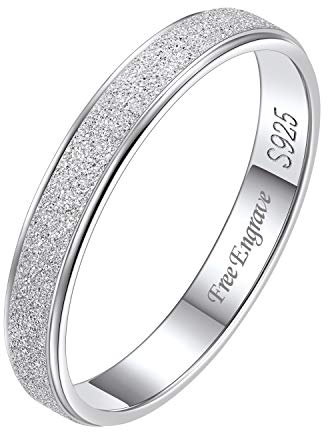 Suplight personalisert Ring 925 Sterlingsilber Größe 57 für Männer Frauen 3mm matter Sandstrahl simpel Ring Verlobungsring Ehering Hochzeitsringe