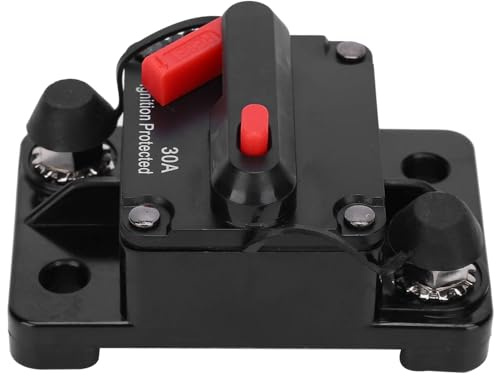 Leistungsschalter Sicherungshalter zum Automatischen Zurücksetzen Wasserdichter Kupfer Automatikschalter Rot DC12‑42V mit Wasserdichter Kunststoffschutzabdeckung(30A)