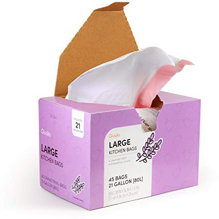 QUALIA Lavendelduft, 80 Liter, Müllbeutel mit Kordelzug, strapazierfähig, Lavendel, 45 Beutel, Weiß (L10002)