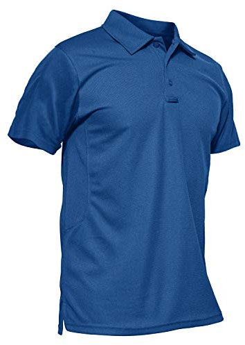 Kefitevd Polo à manches courtes pour homme - T-shirt léger de golf à séchage rapide - Avec porte-lunettes - Pour l'été, bleu roi, XXL