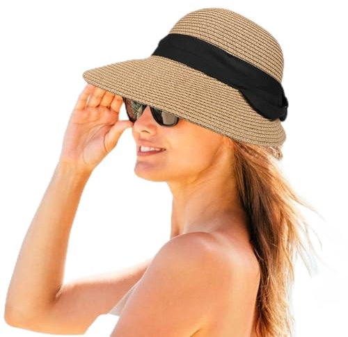 Courti Chapeau De Paille Panama à Large Bord - Visière De Soleil Pour Femme - Protection UV Plage