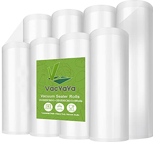 VacYaYa 8 Pack 20cmx6m(4Rolls) and28cmx6m(4Rolls) Rolls (Total 30m) Vacuum Food Sealer Machine Freezer Bags Rolls with BPA Free,Heavy Duty,Great for Sous Vide and Vac Seal Storage Rolls