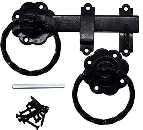 Ring Gate Latch | 6 INCH / 200mm | Twisted Pattern | Black Powder Coating