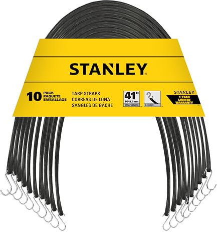 STANLEY S300441 Lot de 10 tendeurs en Caoutchouc résistant aux intempéries avec Crochets en S pour sécuriser Les bâches, Les transporteurs à Plat et Les Housses de Bateau, Le Rangement et Le fret,