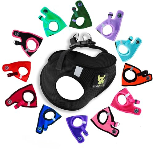 EcoBark Step in Dog Harness - Eco-Friendly Teacup Dog Harnesses for XXS, XS, and Small Dogs - Reflective and Adjustable Mini Body Halter Vest -Tiny Soft Mesh Toy Breed Harness (XXXS, Black)