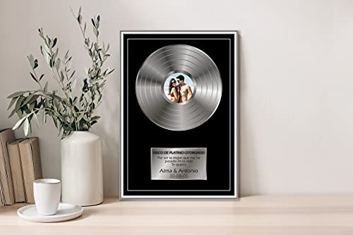 Oedim Regalo Original Placa Metacrilato Disco de Plata Personalizado, Fabricado en Metacrilato 4mm, 31x45cm, Efecto Espejo, Con Apoyo