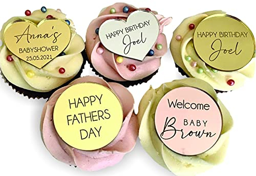 Personalised Name Cake Charm, Acrylic Cake Disks, Mini Cupcake Toppers, Custom Wedding Decorations, Engraved Mirror Heart Shape, Photo Prop, Happy Birthday, Special Discs, Occasion Tags, Any Text