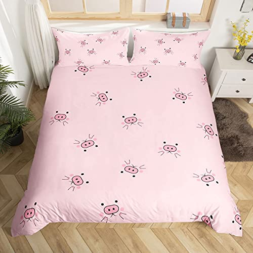 Loussiesd Bettwäsche-Set mit Schweinchen-Motiv, niedliches Cartoon-Schweinchen-Bettwäsche-Set für Kinder, Teenager, Frauen, Kawaii-Bettbezug, atmungsaktiv, schönes Bauernhoftier-Bettwäsche-Set und