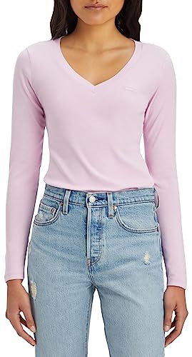 Levi's Long-Sleeve V-Neck Baby Tee T-Shirt BÉBÉ ML Vneck, Pink Lavender, XXS aux Femmes