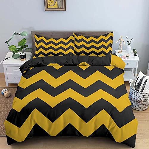 LSYW Bettwäsche 155x220 Schwarz Gelb Bettbezug mit Reißverschluss Schließung für Kinder Jugendliche Angenehme Flauschige Atmungsaktive Mikrofaser Bettwäsche-Set + 2 Kissenbezug 80x80 cm