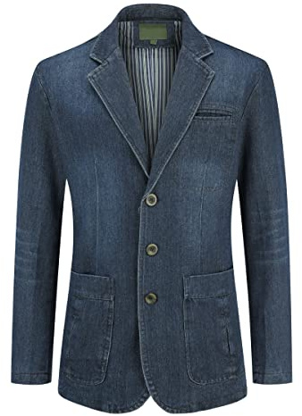 YOUTHUP Blazer Homme Veste en Denim Cowboy Suit Jacket Manteaux | Vintage, Décontracté, Regular Fit, 3 Boutons, Blouson, Mélange de Coton, Jean Style Western