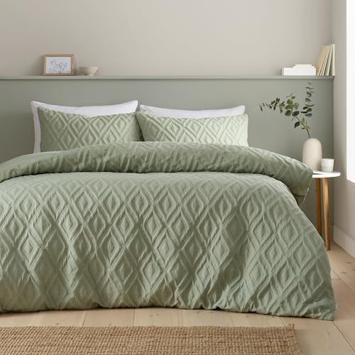 Catherine Lansfield Jacob Geo Soft Touch King Duvet Cover Set with Pillowcases Sage Green