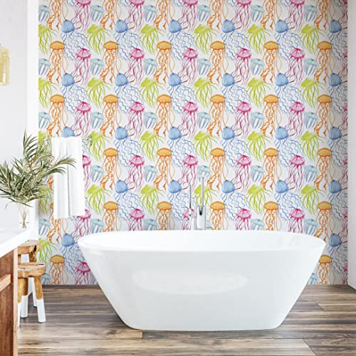 ABAKUHAUS Aqua Quallen abziehbare & klebbare Tapete für Zuhause, Lebende Meeresorganismen, selbstklebendes Wohnzimmer Küchenakzent, 33 cm x 250 cm, Mehrfarbig
