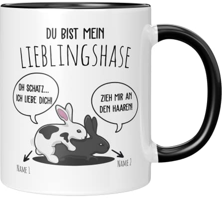 TassenTicker - ’’Du bist mein Lieblingshase’’ Personalisierte Geschenk - Kaffeetasse - Valentinstag - Valentinstaggeschenk - für Paare - lustig - Jahrestag für ihn sie - Hase - Liebe (Schwarz)