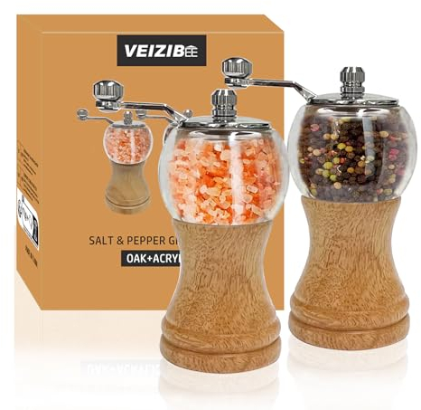 Klassisches handschüttelndes Holz-Pfeffermühlen-Set und wunderschönes Salz, Holz und Acryl, genießen Sie Ihre besten frisch gemahlenen Pfeffer, Meersalz und verschiedene Gewürze (2PCS/Set)