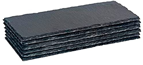 AC - Pack de 6 Platos de Pizarra - Forma Rectangular - Platos Llanos de Piedra Natural para Servir Alimentos, quesos, Aperitivos - 20 x 13 cm