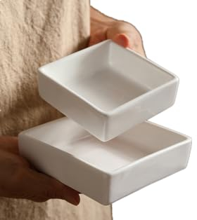 Alipis Ceramic Dipping Bowls, Mini Square Dipping Sauce Bowls Serving Bowls, Small Bowls for Dips Barbecue Cooking Serving Condiments Snacks Side Dishes, 2PCS