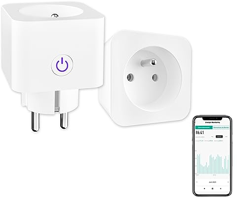 ANTELA Prise Connectée Alexa Française 16A 3680W Mesure de Consommation Électrique Type-E, Prise Intelligente avec Google Home,Smart Life APP Contrôle, Horaires et Minuterie, 2PCs Blanc