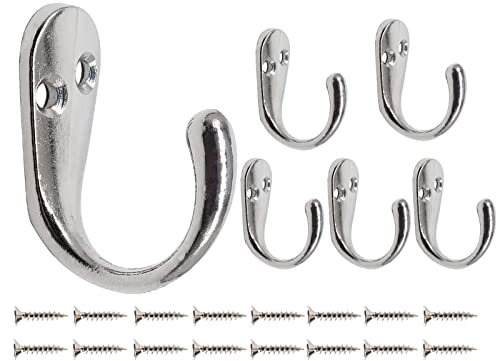 Mokife Ganci Appendiabiti da Parete, 6 Pezzi Singolo Gancio Vintage Resistenti Metallo Attaccapanni per Vestaglia Tenda Asciugamano Cappello Chiave Tazza, Argento