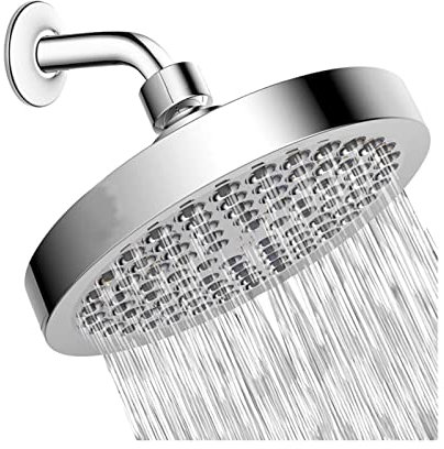 High Pressure Rain Fixed Showerhead, Adjustable 6 Inch Round Bathroom Showerhead for Low Water Flow & Pressure Enjoy Rainfall with Swivel Spray Angle Overhead Shower Head