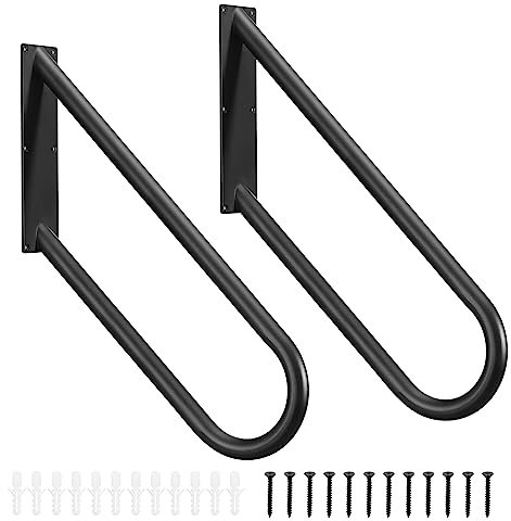 sourcing map 2pcs U-Shaped Stair Handrails for Outdoor Steps, Wall Mount Handrail 1-4 Steps, Hand Railings (27.5 Length,24 Height) for Garden Wall Garage Steps Black