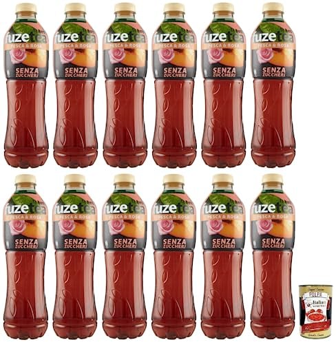 12x FUZE TEA Senza Zuccheri Pesca,Ohne Zucker Schwarzer Tee Pfirsich- und Rosen Eistee,Erfrischungsgetränk,Alkoholfrei,Einweg-PET-Flasche 1,25Lt + Italian Gourmet Polpa di Pomodoro 400g Dose