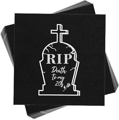 Death to My 20s Partydekorationen, Zubeh?r, 50 Servietten, Rip to My 20s Geburtstagsparty, schwarzes Partygeschirr, 30. Geburtstag, Beerdigungsparty-