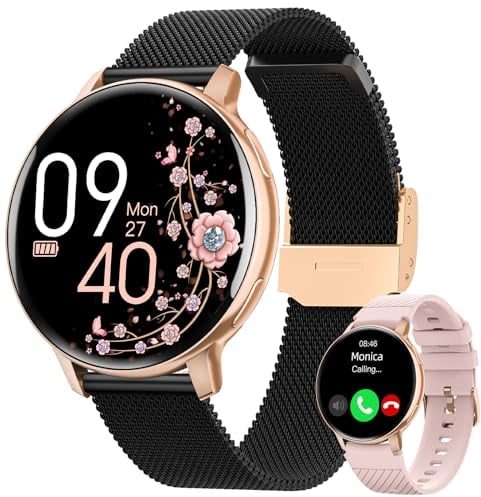 HASAKEI Smartwatch Donna con Chiamate Bluetooth 5.3, 1,39 HD Smart Watch Fitness con 120 Sport e Fisiologia Feminile, Cardiofrequenzimetro/SpO2/Sonno/IP68 Notifiche WhatsApp per Android iOS, Oro Nero