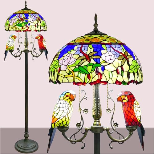 AIBOTY Dragonfly Papagei Stehlampe Für Das Wohnzimmer, Vintage Tiffany Buntglas Stehlampen Mit Lampenschirm, 65 Hohe Lampe Mit Fußschalter Für Wohnzimmer Schlafzimmer Kinderzimmer,Colourful