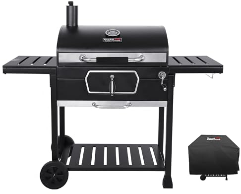 Royal Gourmet CD2030AC Deluxe 76,2 cm Holzkohlegrill mit Abdeckung, großer BBQ Grill mit klappbaren Seitentischen für Outdoor, Picknick, Camping, Terrasse, Hinterhof, Kochen, Schwarz