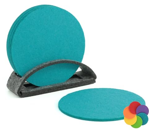 BIASTO Filz-Untersetzer Set, 6er, Made in Germany - Bunte Auswahl, 10 cm, mit Aufbewahrung (10cm, Petrol (030))