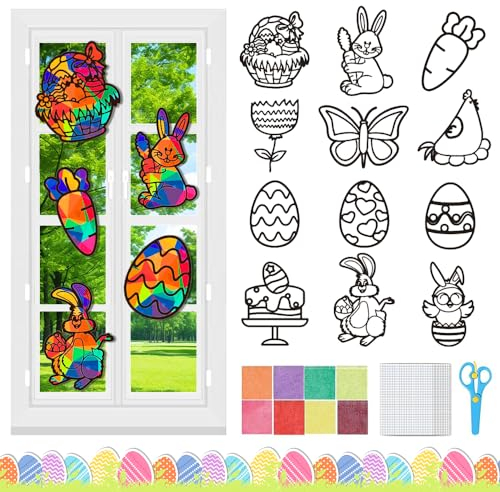 MEISHANG Ostern Basteln Kinder,12 Stück Fensterbilder Ostern Basteln,Ostern Fensterdeko,Osterdeko Fenster,DIY Papierbasteln Ostern Handwerk für Mädchen Jungen Frühling Ostern Party Geschenk