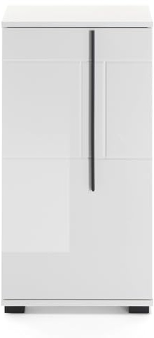 Badezimmer Kommode in weiß Hochglanz Badschrank Unterschrank 45 x 87 cm Design-D (Links, Kommode)