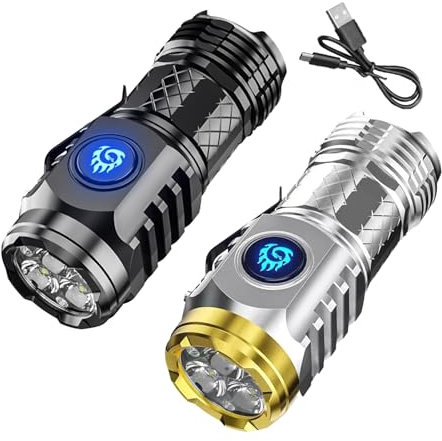 Murman Three-Eyed Flashlight, 3 Inch Ultra Powerful Rechargeable LED Flashlight, Powerful Flashlight Waterproof Torches for Camping, Rechargeable Flashlight Torch