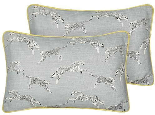 Beliani Dekokissen 2er Set Baumwolle grau 30 x 50 cm rechteckig Gerpardenmotiv Arales