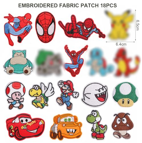 Bügelflicken Kinder, Aufbügelflicken Kinder, 18 Stück Patches Aufnäher, Bügelaufkleber Kleidung, Patches zum Aufbügeln Jungen, Mädchen