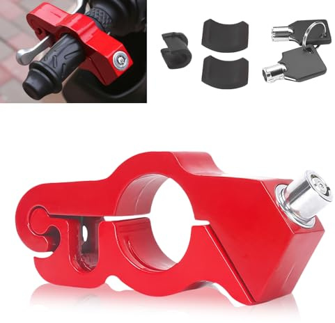 Motorbike Handlebar Lock, Motorcycle Throttle Grip Lock High Security Motorcycle Brake Accessories Aluminum Alloy Front Brake and Clutch Locks for Bicycle Scooter Moped ATV Anti-Theft (Red)