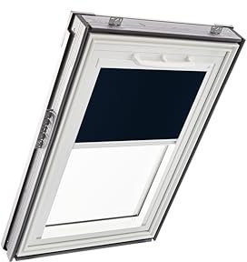 Original Roto Verdunkelungsrollo ZRV - Nahezu vollständige Verdunkelung - Führungsschiene Weiß - Für Dachfenster der Baureihe Q - Größe 114/098 | 11/09 - Stofffarbe Blau