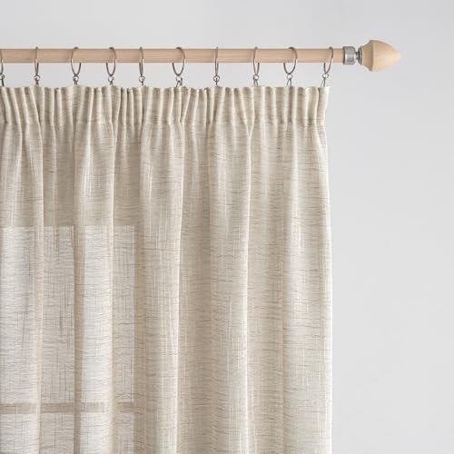 EMEMA Voile Vorhang Sheer Leinenvorhang mit Kräuselband Transparente Transparente Leinen Gardinen Wohnzimmer 2er Set Fensterschal Dekoschal Schlafzimmer 140 x 245cm (B x H) Bräunlich Weiß
