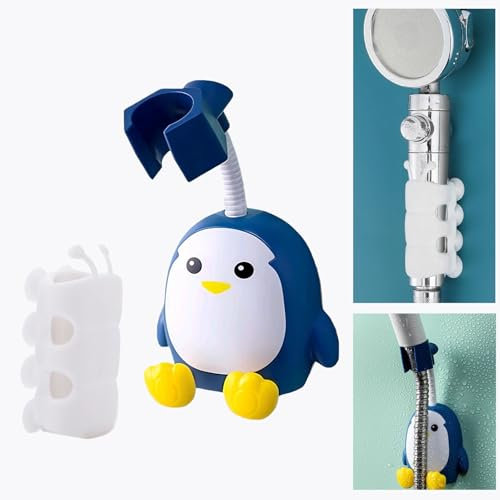 MIUPOO 360 Degree Adjustable Rotatable Handheld Shower Head Holder,Removable No Punching Penguin Shower Head Bracket Wall Mount Universal,Silicone Suction Cup Shower Head Holder,2 Pack